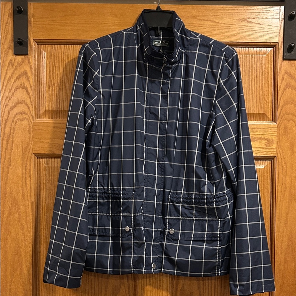 Women’s Ralph Lauren Lauren Active Rain/Windbreaker Jacket Blue Check Size Large